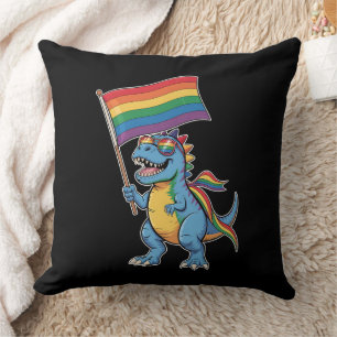 Dinosaur T Rex Hbtq-pr Pride LGBTQ+ stöttande regn Kudde