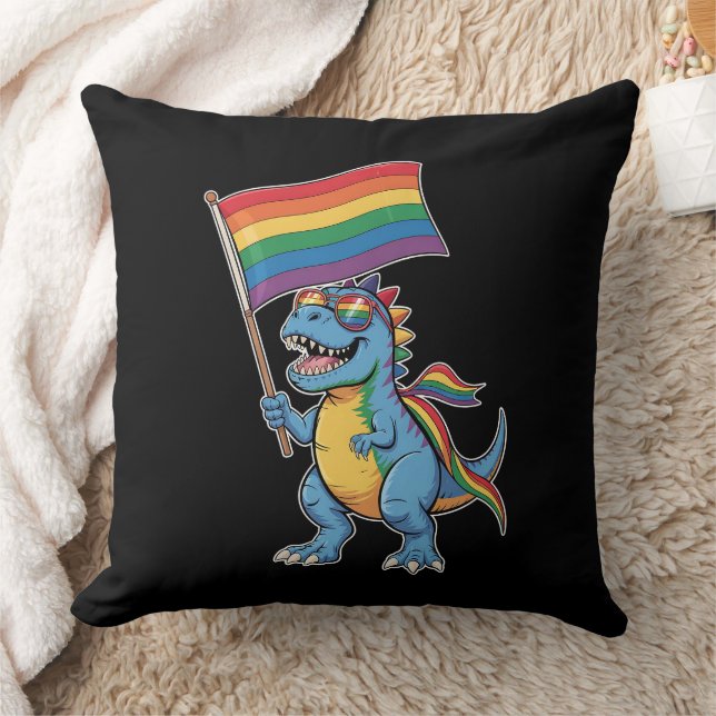 Dinosaur T Rex Hbtq-pr Pride LGBTQ+ stöttande regn Kudde (Filt)