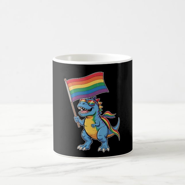 Dinosaur T Rex HBTQ regnbågsflagga för stolthet Kaffemugg (Center)