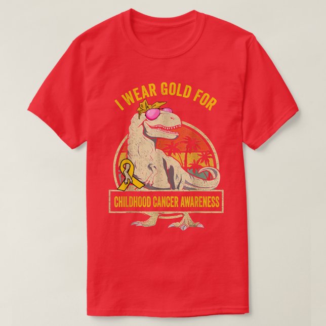 Dinosaur T- rex I Bära Guld för barncancervaccin T Shirt (Design framsida)