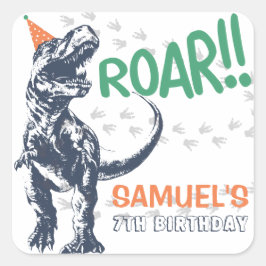 Dinosaur T-Rex i födelsedagsfesthatt Fyrkantigt Klistermärke