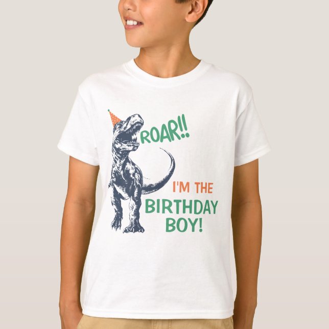 Dinosaur T-Rex i Party Hat Birthday Boy Shirt T (Framsida)