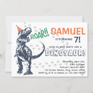 Dinosaur T-Rex i Party Hat-Födelsedagsfesten Inbjudningar