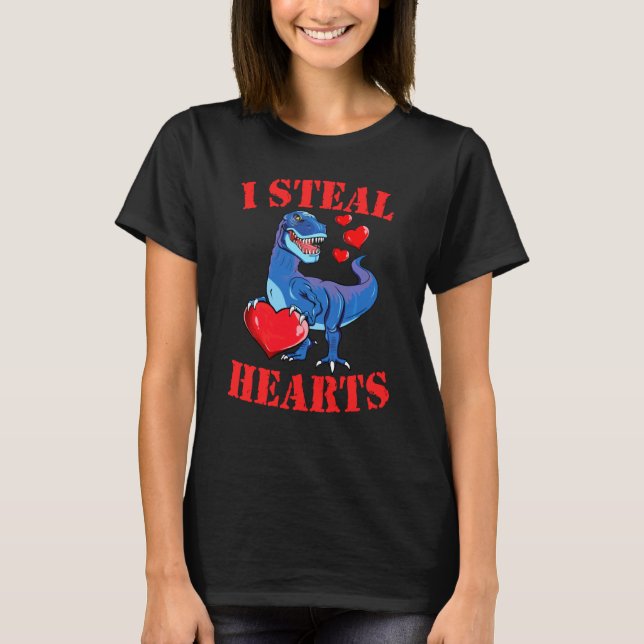 Dinosaur T Rex I Steal Hearts Boys Lycklig Valenti T Shirt (Framsida)