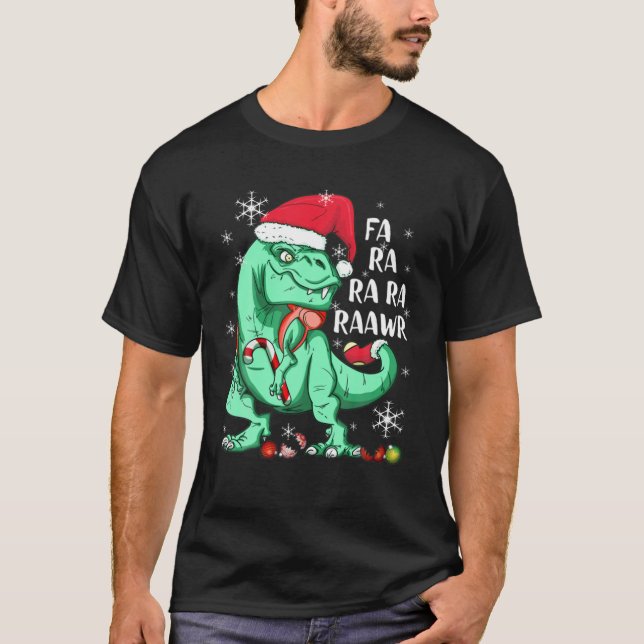 Dinosaur t Rex in Santa Hat FA RA RAWR-jul Shirt (Framsida)