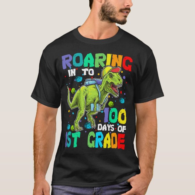 Dinosaur T-Rex-inkörning till 100 dagar av första  T Shirt (Framsida)