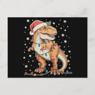 Dinosaur T Rex Jul Dino Julbelysning Högerdag Helg Vykort