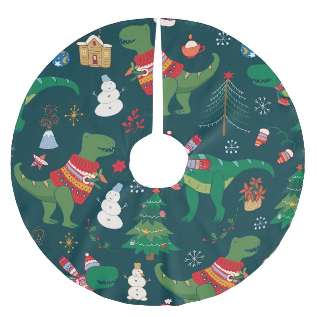 Dinosaur T-Rex: Jul nytt år. Julgransmatta Borstad Polyester (Framsidan)