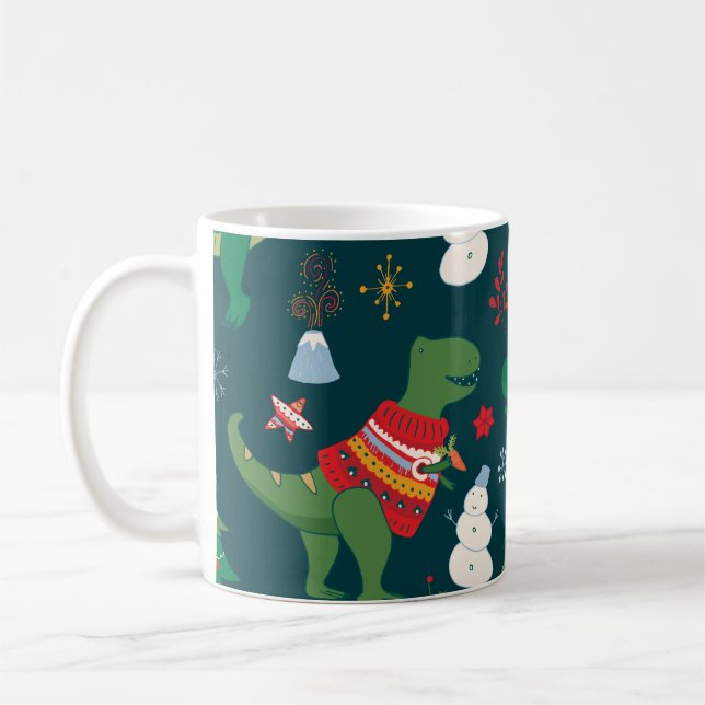 Dinosaur T-Rex: Jul nytt år. Kaffemugg (Vänster)