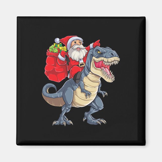 Dinosaur T Rex jul Santa Boys Manar Girls Julafton Magnet (Framsidan)