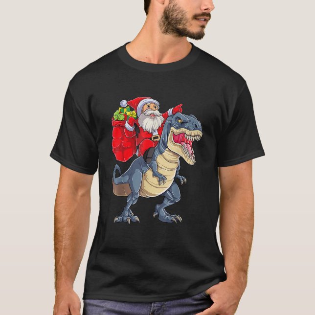 Dinosaur T rex jul Santa Boys Manar Girls Julafton T Shirt (Framsida)