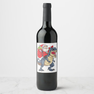 Dinosaur T rex jul Santa Boys Manar Girls Julafton Vinflaska Etikett