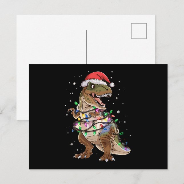 Dinosaur T-Rex Julgran Jultröja Xmas Dino Vykort (Fram/baksida)