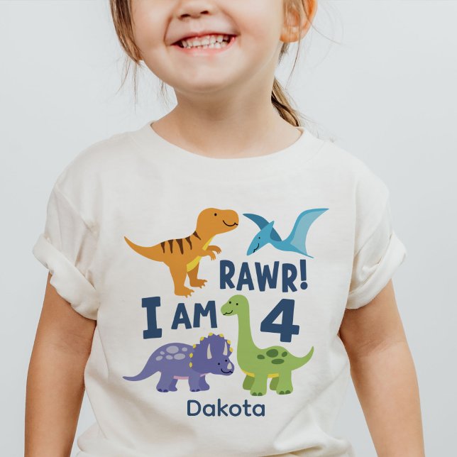 Dinosaur T-Rex Kid 4e födelsedagen Rawr Personlig T Shirt (Skapare uppladdad)
