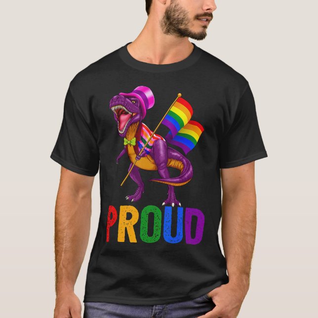 Dinosaur T Rex LGB Gay pride Gift Flagga Lesbisk Shirt (Framsida)