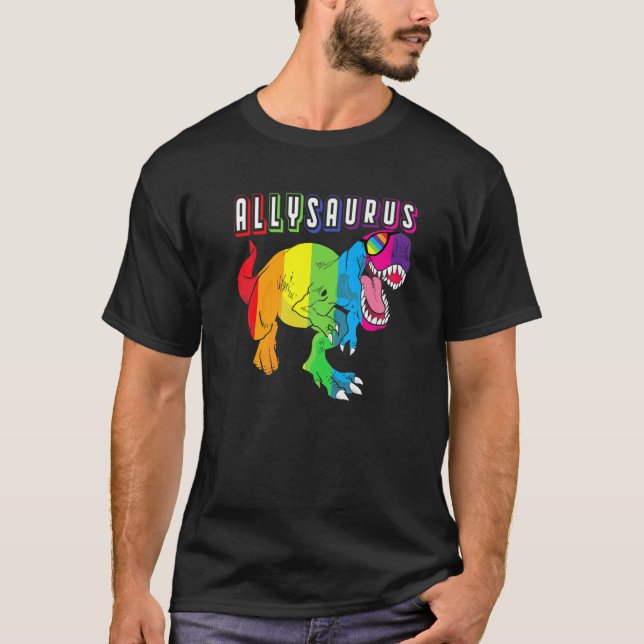 Dinosaur T Rex LGBT Gay pride Flagga Allysaurus Al T Shirt (Framsida)