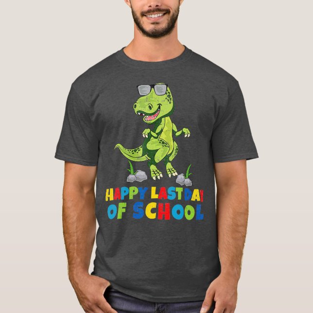 Dinosaur T-Rex Lycklig, förra skoldagen T Shirt (Framsida)