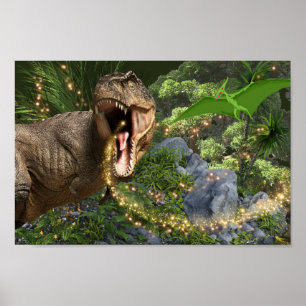 Dinosaur T-rex magi fairy ljus Dino temaparty Poster