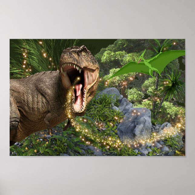 Dinosaur T-rex magi fairy ljus Dino temaparty Poster (Framsidan)