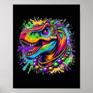Dinosaur T Rex Mardi Gras Louisiana Carnival Färg Poster
