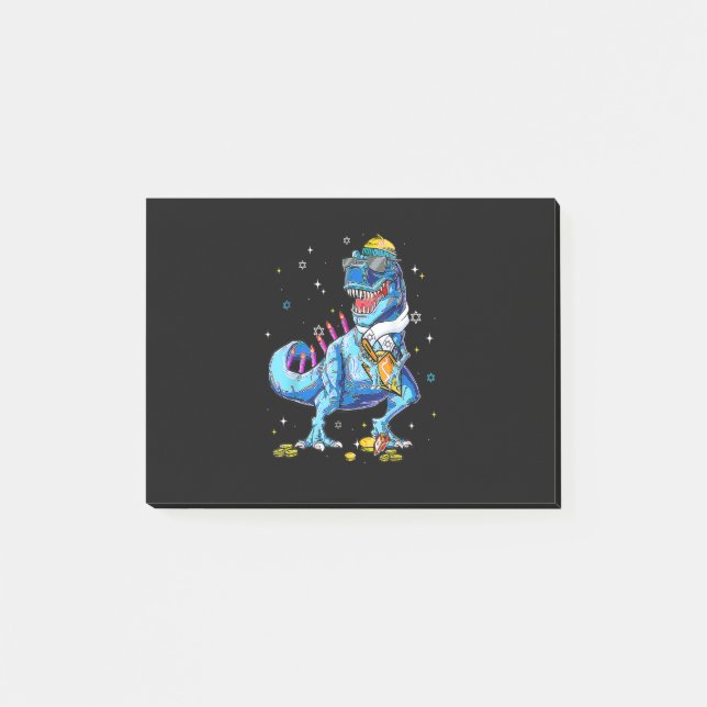 Dinosaur T-rex Menorasaurus Lycklig Hanukkah Menor Post-it Block (Framsida)