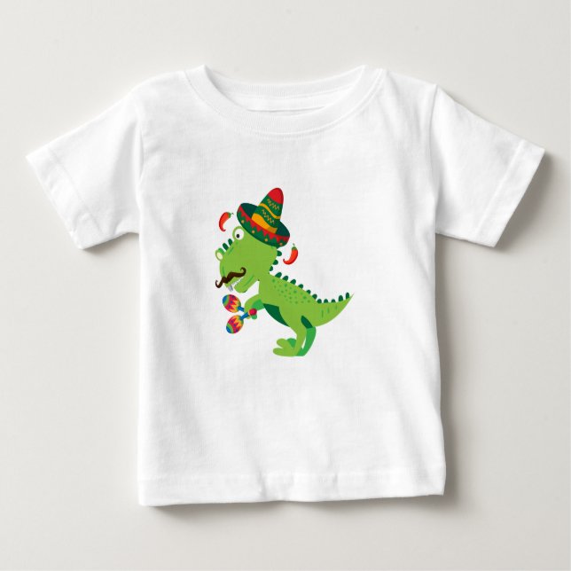 Dinosaur T-Rex Mexican Cinco De Mayo Kids Boys T Shirt (Framsida)