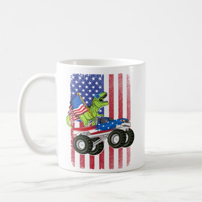 Dinosaur T Rex Monster Lastbil American Flagga Kaffemugg (Vänster)