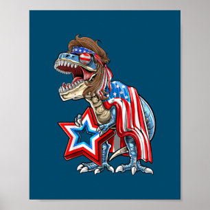 Dinosaur t Rex Mullet 4:e juli Amerika Poster