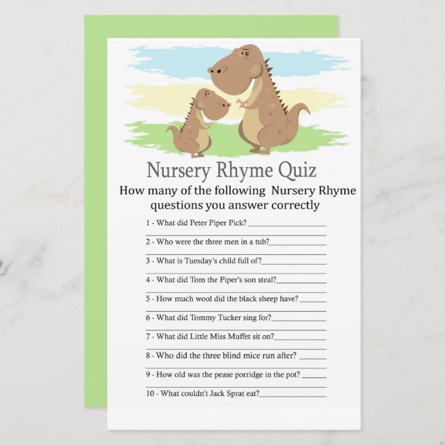 Dinosaur T-rex Nursery Rhyme Quiz babyduschspel (Fram/baksida)