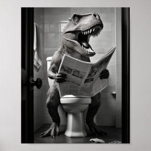 Dinosaur T-Rex på Toilet Bathroom Wall Art Poster