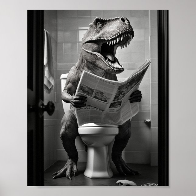 Dinosaur T-Rex på Toilet Bathroom Wall Art Poster (Framsidan)