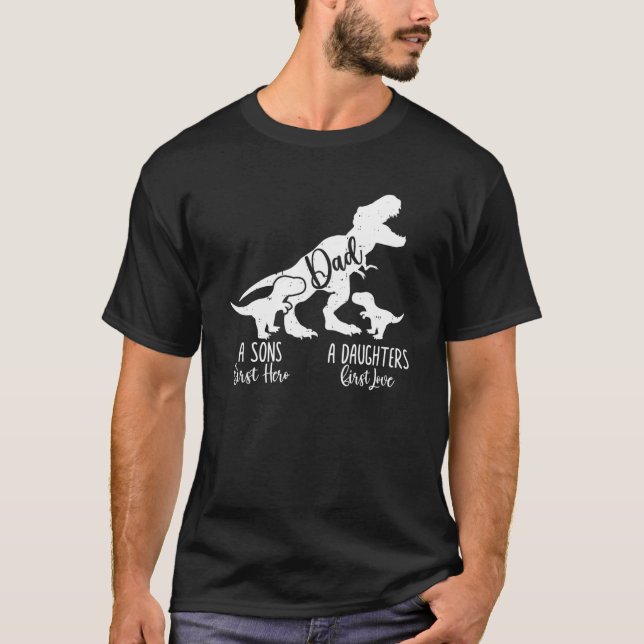 Dinosaur t Rex Pappa A Sons First Hero A-döttrar F Shirt (Framsida)