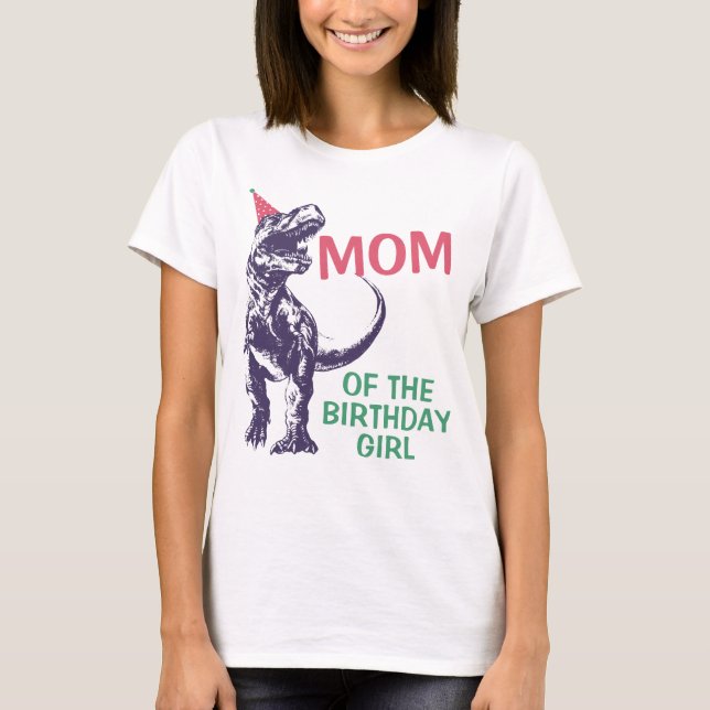 Dinosaur T-Rex Party Hat Mamma i Borgdags Girl T Shirt (Framsida)
