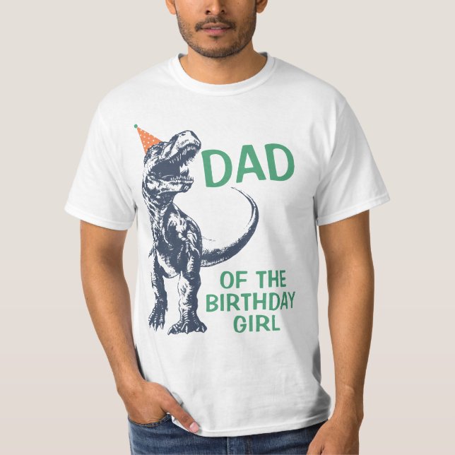 Dinosaur T-Rex Party Hat Pappa i Borgdags Girl T Shirt (Framsida)