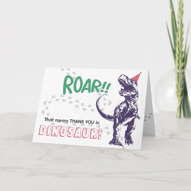 Dinosaur T-Rex Party Hat Rosa & Lila Tack Kort (Framsida)