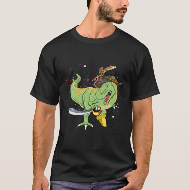 Dinosaur T Rex Pirat Halloween Shirt (Framsida)
