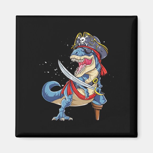 Dinosaur T Rex Pirat Jolly Roger Halloween Rolig  Magnet (Framsidan)