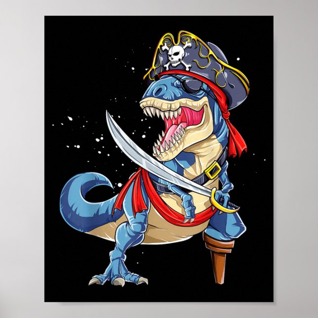 Dinosaur T rex Pirat Jolly Roger Halloween Rolig Poster (Framsidan)