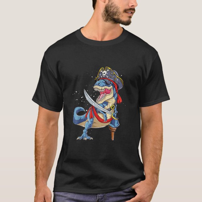 Dinosaur T Rex Pirat Jolly Roger Halloween Shirt (Framsida)