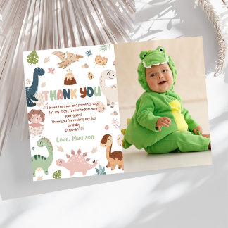 Dinosaur T-Rex Pojke Födelsedagsfoto Tack Kort