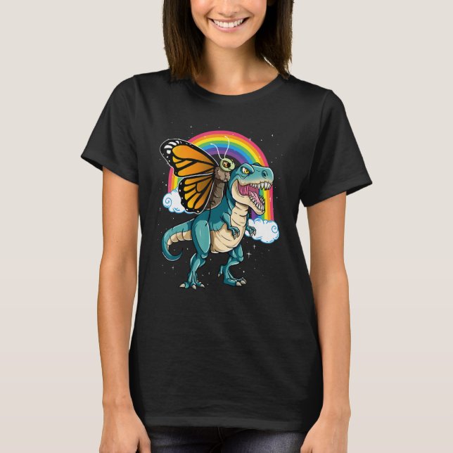 Dinosaur T Rex Rainbow Butterfly Insektra Shirt (Framsida)