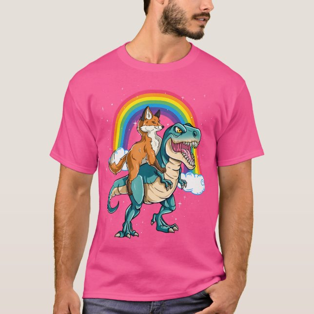 Dinosaur T Rex Rainbow Cloud Sparkles Fox Shirt (Framsida)