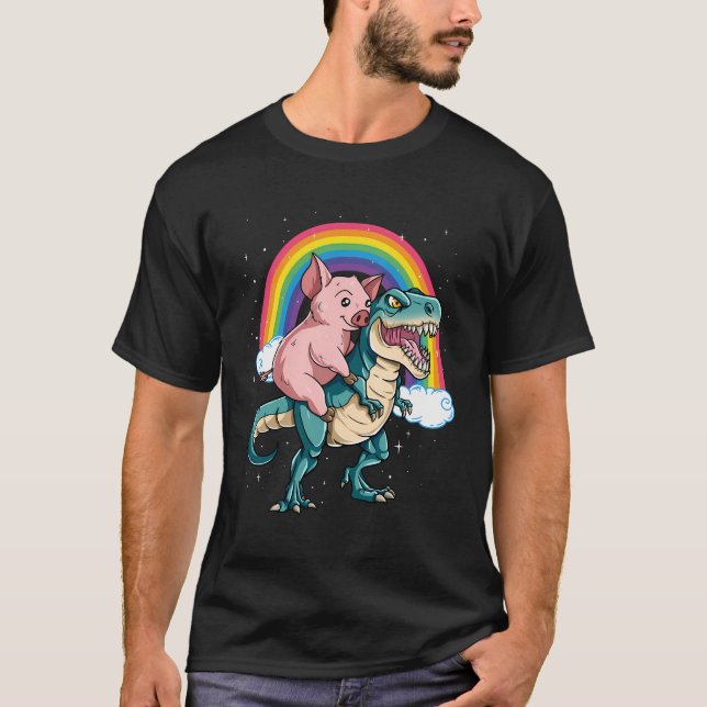 Dinosaur T Rex Rainbow Cloud Sparkles Gris Shirt (Framsida)