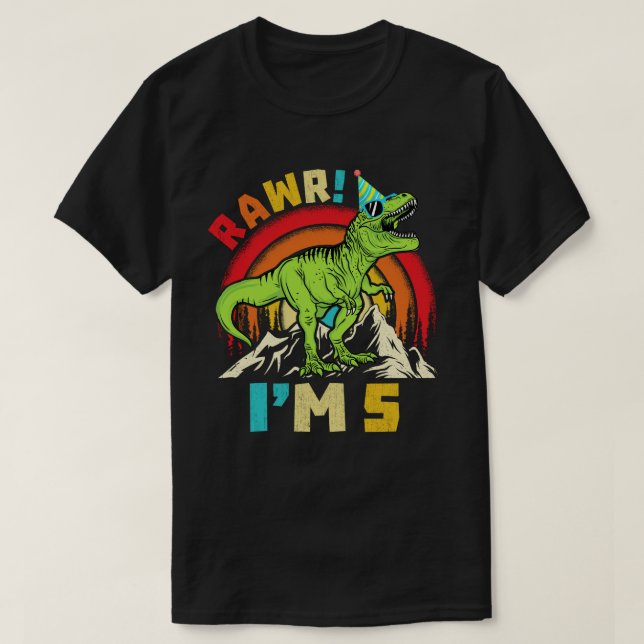 Dinosaur T Rex Rawr I är 5 för pojkar Shirt (Design framsida)