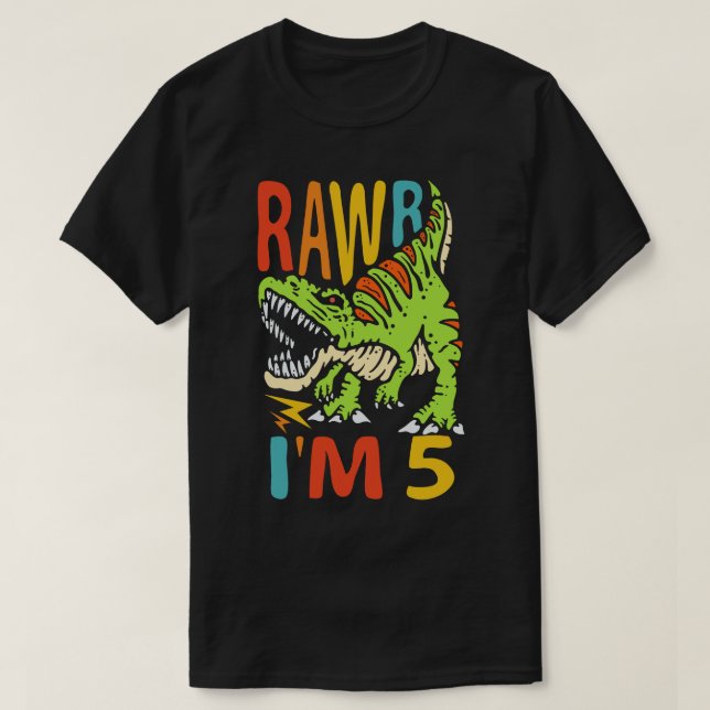 Dinosaur T Rex Rawr I är 5 för pojkar Shirt (Design framsida)