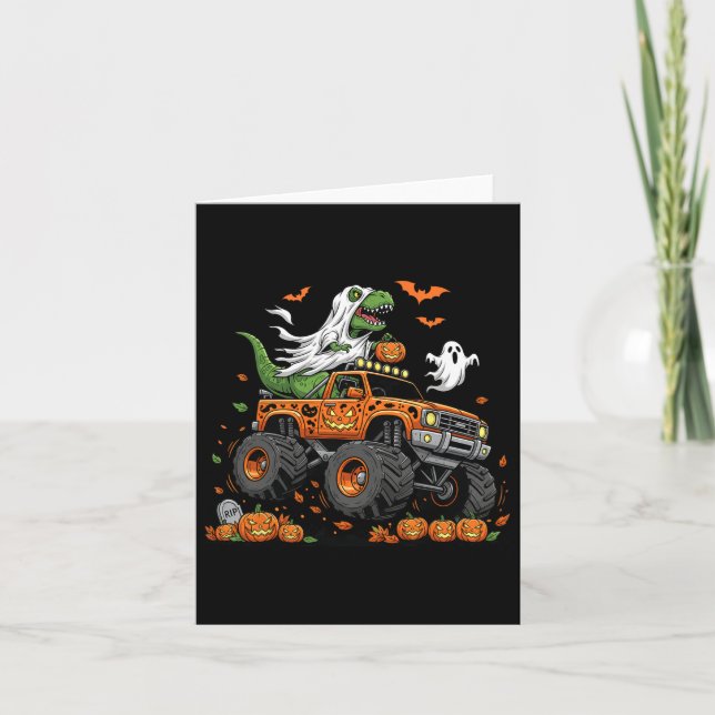 Dinosaur T-rex Riding Monster Lastbil Halloween Ma Kort (Framsida)