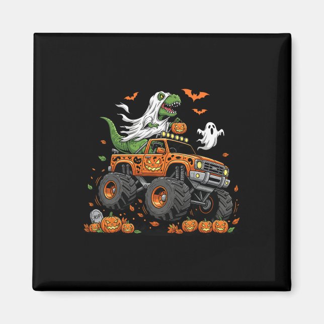 Dinosaur T-rex Riding Monster Lastbil Halloween Ma Magnet (Framsidan)