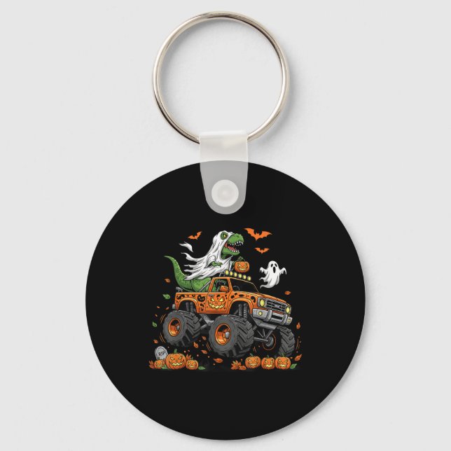 Dinosaur T-rex Riding Monster Lastbil Halloween Ma Nyckelring (Framsida)
