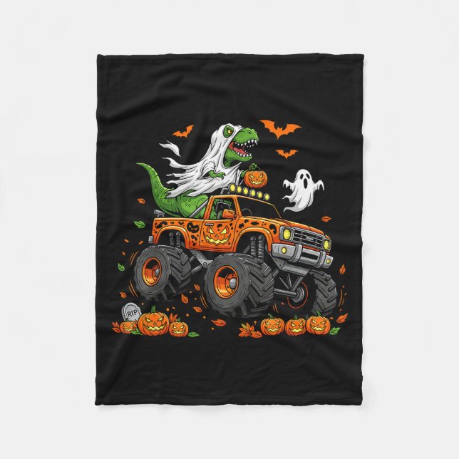 Dinosaur T-rex Riding Monster Truck Halloween Men  Fleecefilt (Framsidan)