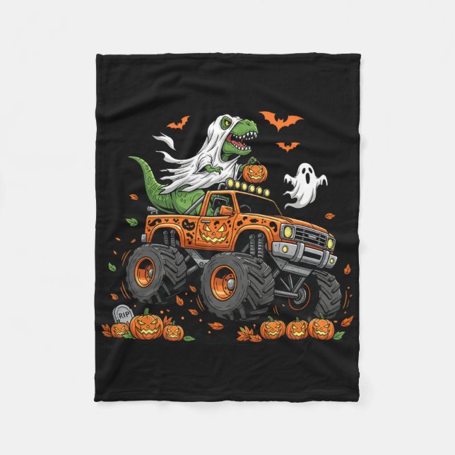 Dinosaur T-rex Riding Monster Truck Halloween Men  Fleecefilt (Framsidan)